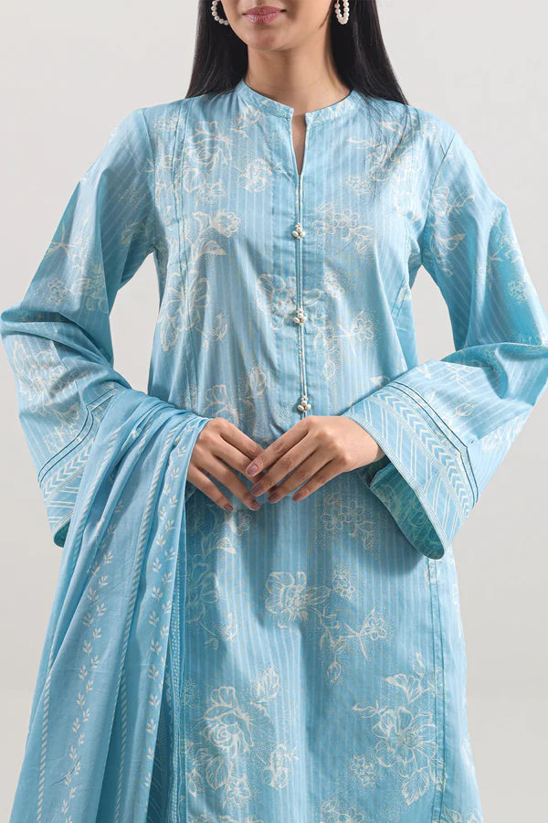 Unstitched Printed Strip Lawn 3 Piece