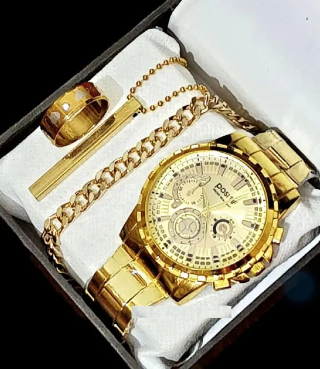 business steel straps round dial wrist watches hand watch-silver watch-watches for boys+watches for men + Bracelet + Chain+ Ring