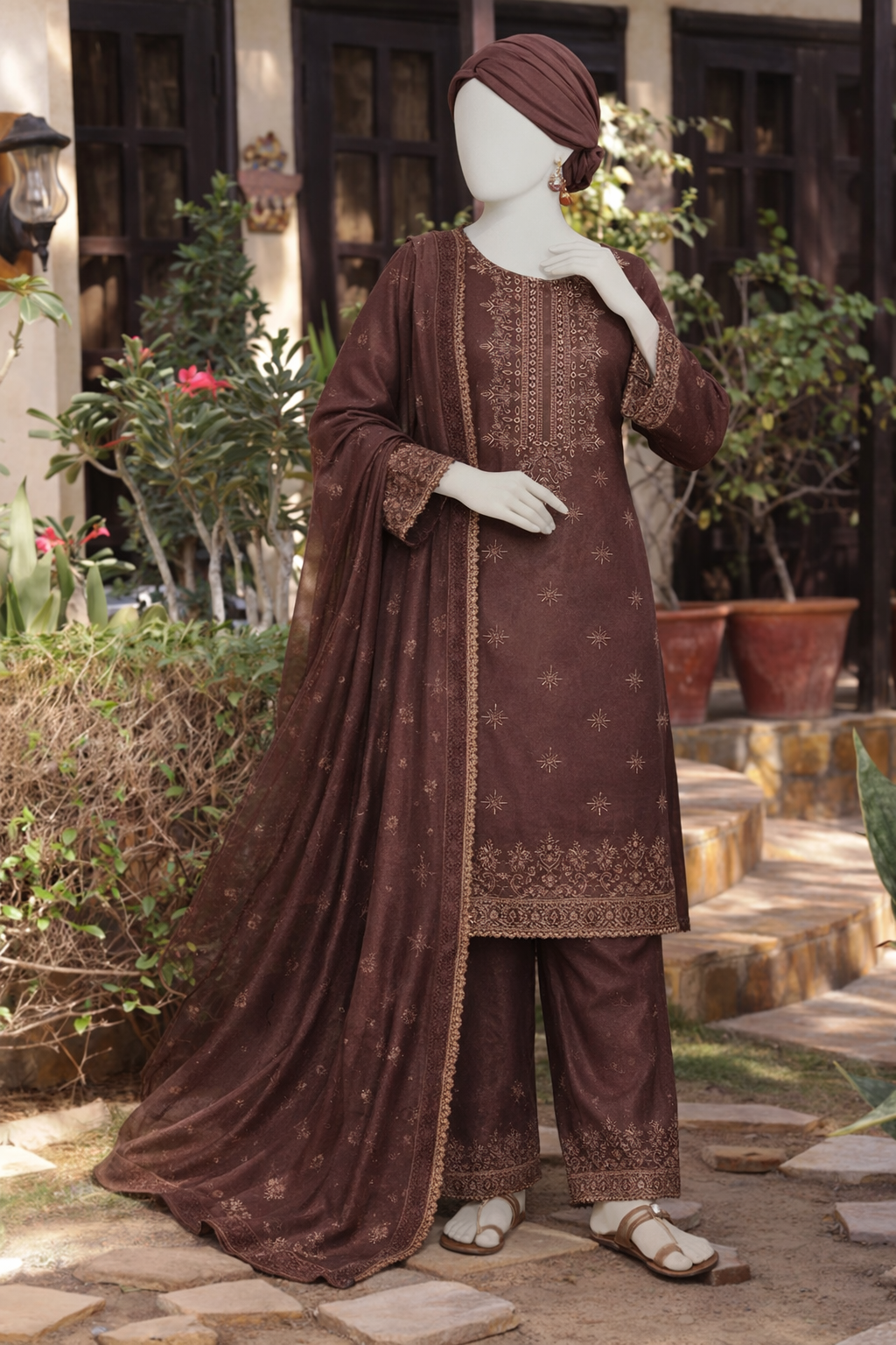 Winter Collection  3pc dress dhanak  Shirt chiken kari embroidered