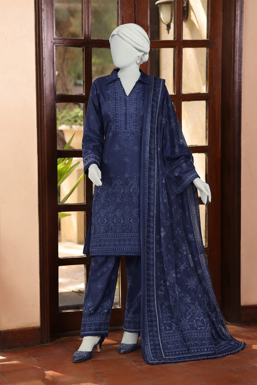 Winter Collection  3pc dress dhanak  Shirt chiken kari embroidered
