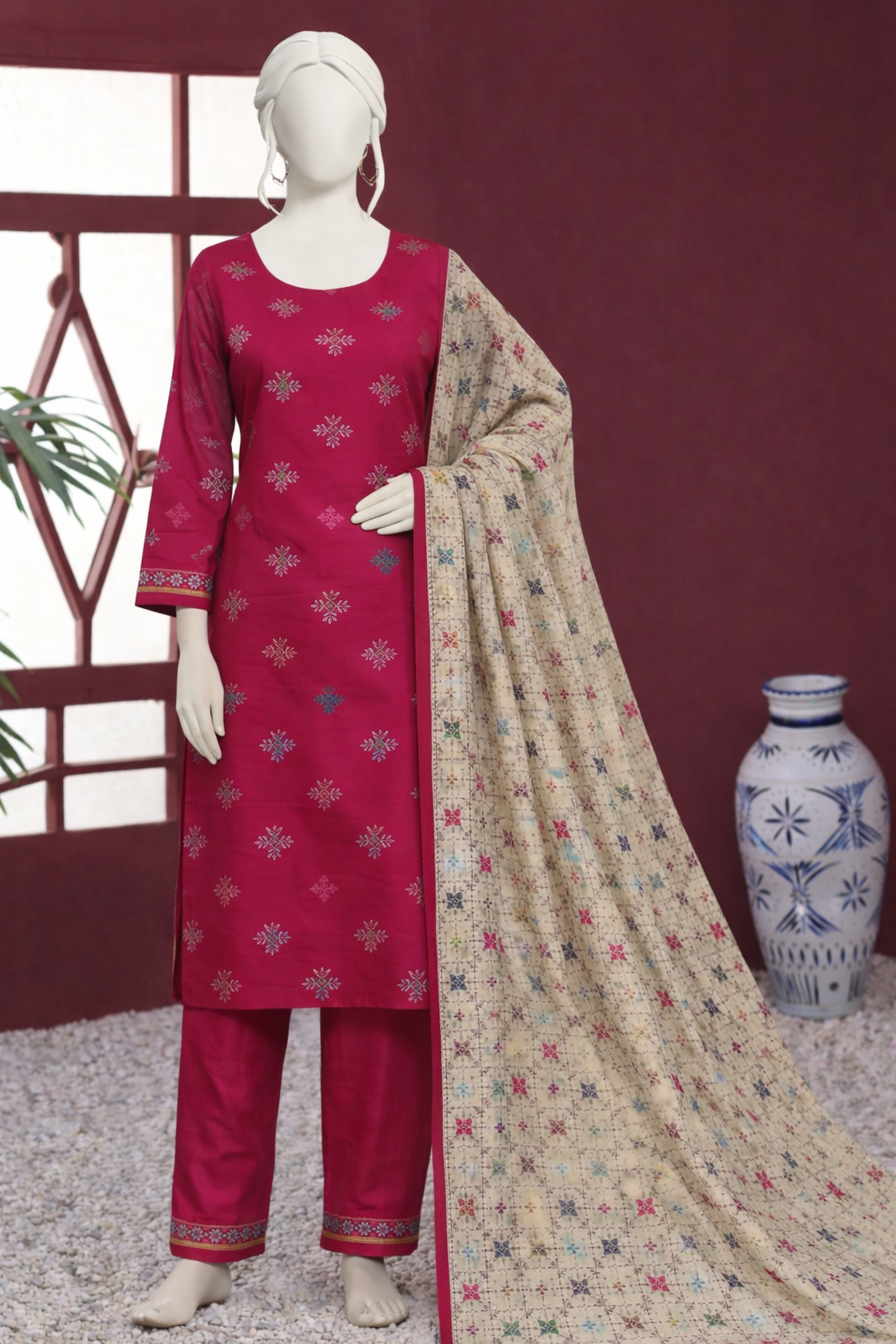 3-Piece Winter Collection – Soft Raw Silk Embroidered Suit