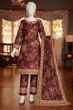 3pc dress Dhanak marina  Shirt Dhanak Front Heavy Embroidered Along Daman Patch  Dupatta Dhanak Jacquard  Trouser dhanak