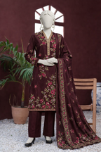 Elegant Maroon Floral Embroidered 3-Piece Suit with Dupatta