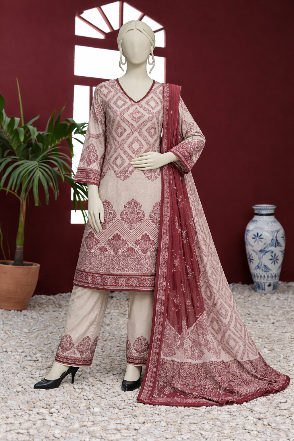 Elegant Printed 3-Piece Lawn Suit with Dupatta