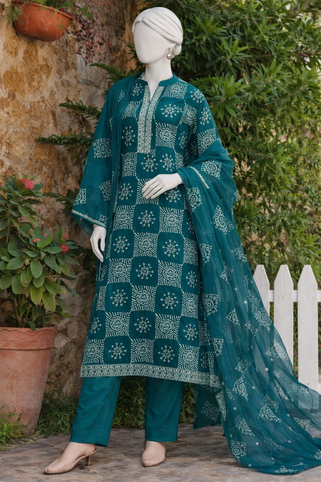 Elegant Teal Printed 3-Piece Lawn Suit with Dupatta