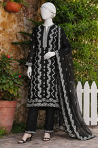 Elegant Black Embroidered Lawn Suit with Chiffon Dupatta