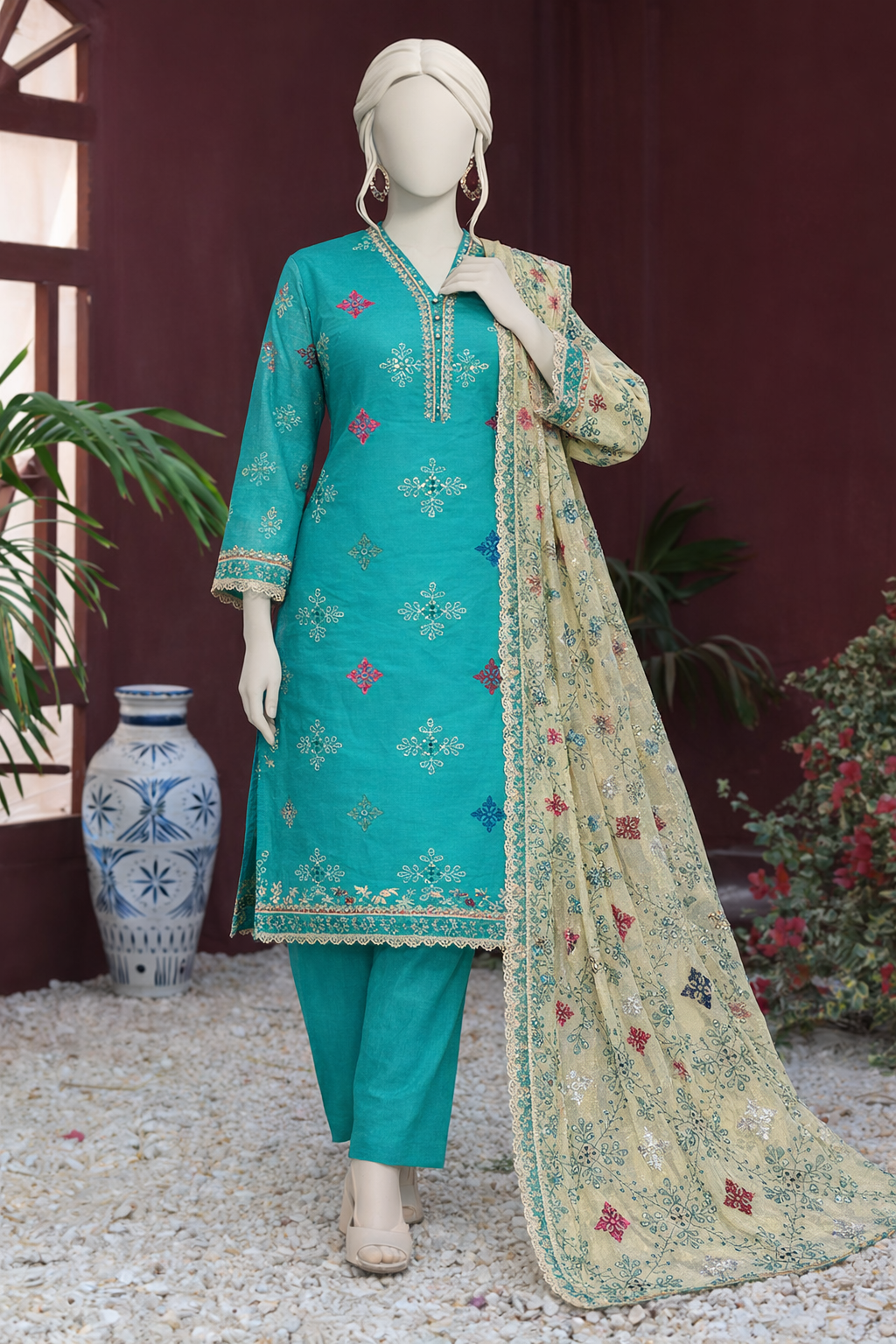3-Piece Winter Collection – Soft Raw Silk Embroidered Suit