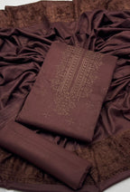 Winter Collection  3pc dress dhanak  Shirt chiken kari embroidered