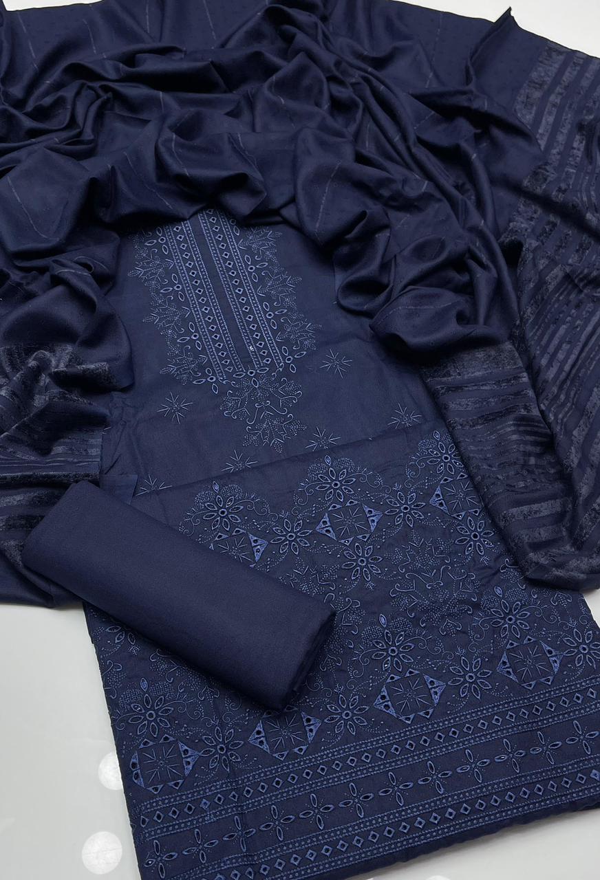 Winter Collection  3pc dress dhanak  Shirt chiken kari embroidered