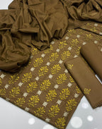 3-Piece Elegant Brown Embroidered Salwar Kameez with Matching Dupatta