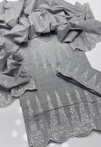 Elegant Grey 3-Piece Khaddar Dress with Sequence Embroidery