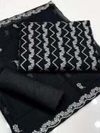 Elegant Black Embroidered Lawn Suit with Chiffon Dupatta