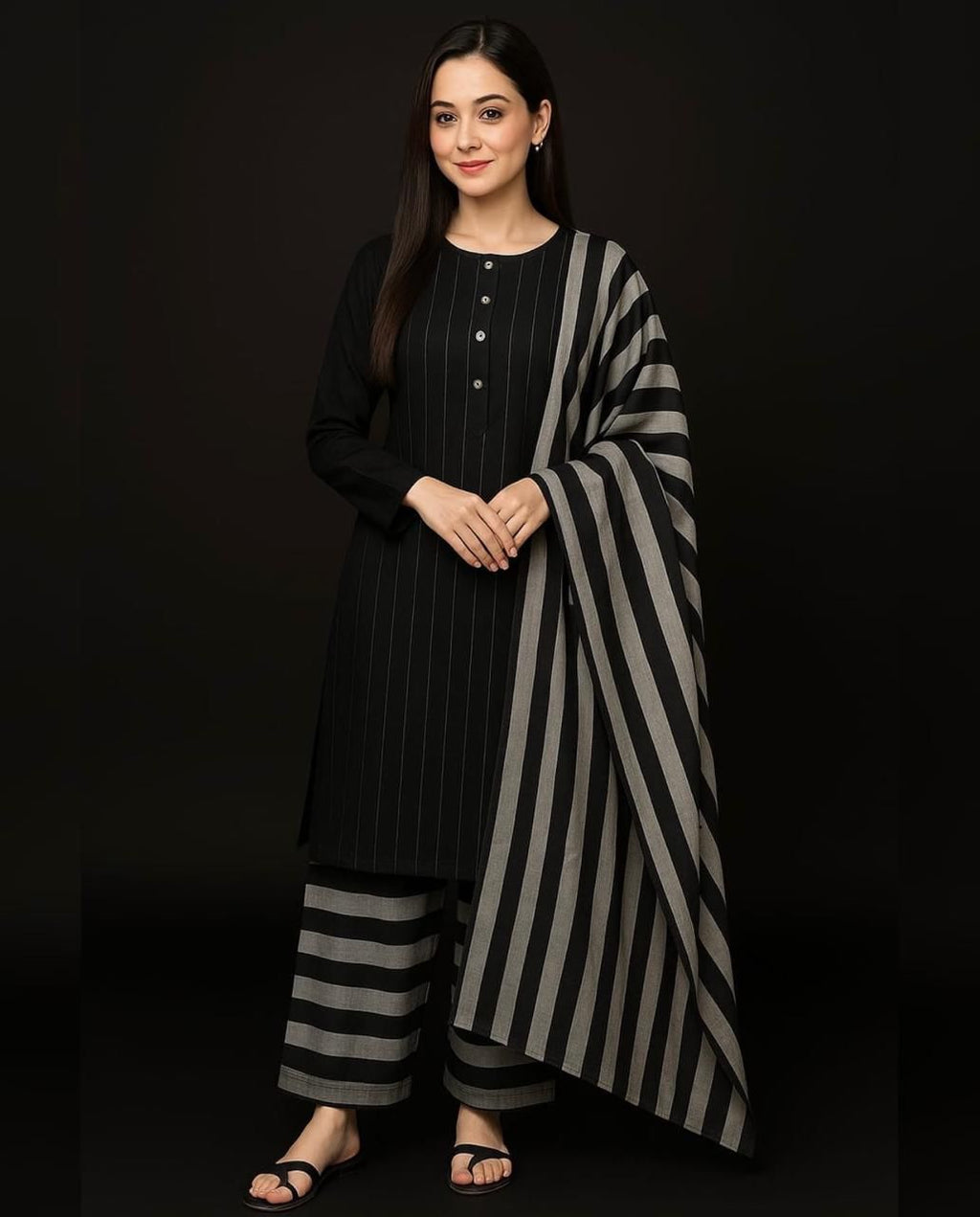 Winter Khaddi Rangoli 3-Piece Dress – Check Style Elegance