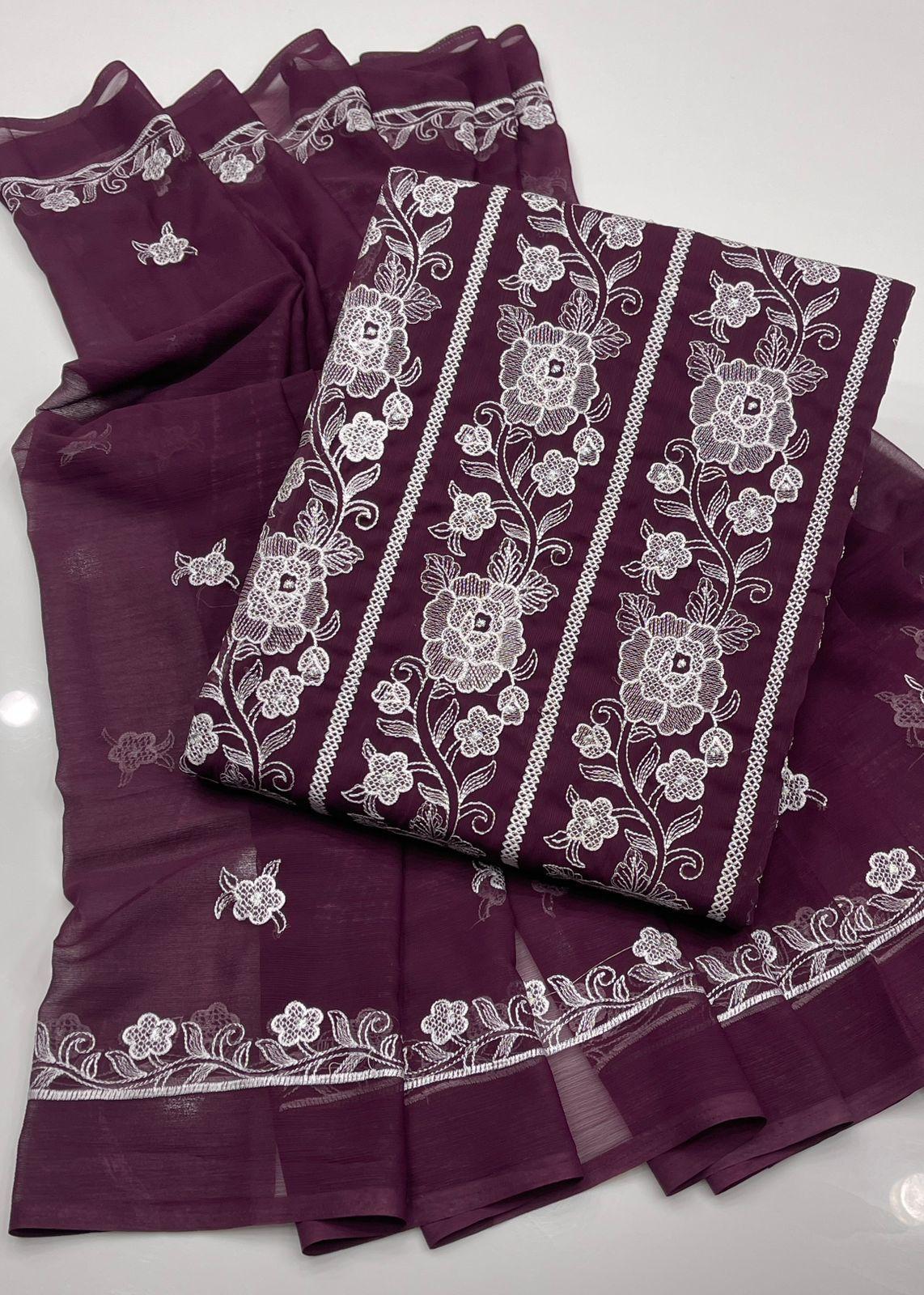 Elegant Plum Embroidered 3-Piece Unstitched Suit