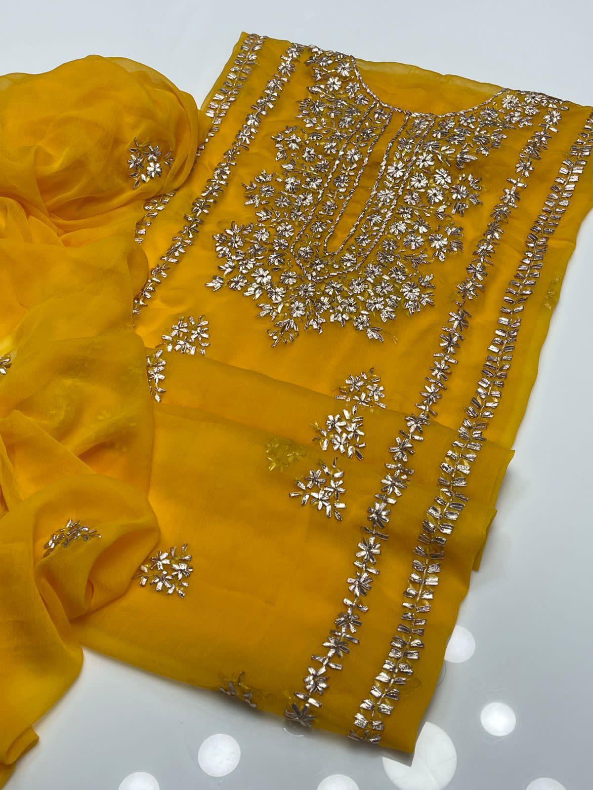 Elegant Mustard Yellow Embroidered 3-Piece Suit