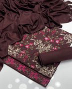 Elegant Maroon Floral Embroidered 3-Piece Suit with Dupatta