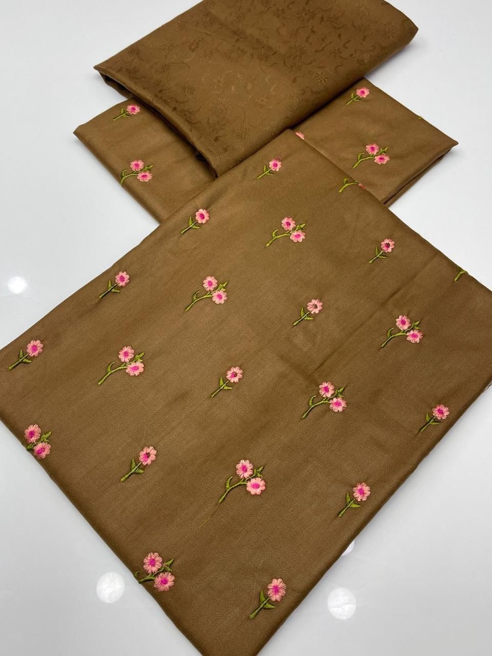 Elegant Rust Embroidered 3-Piece Lawn Suit with Dupatta