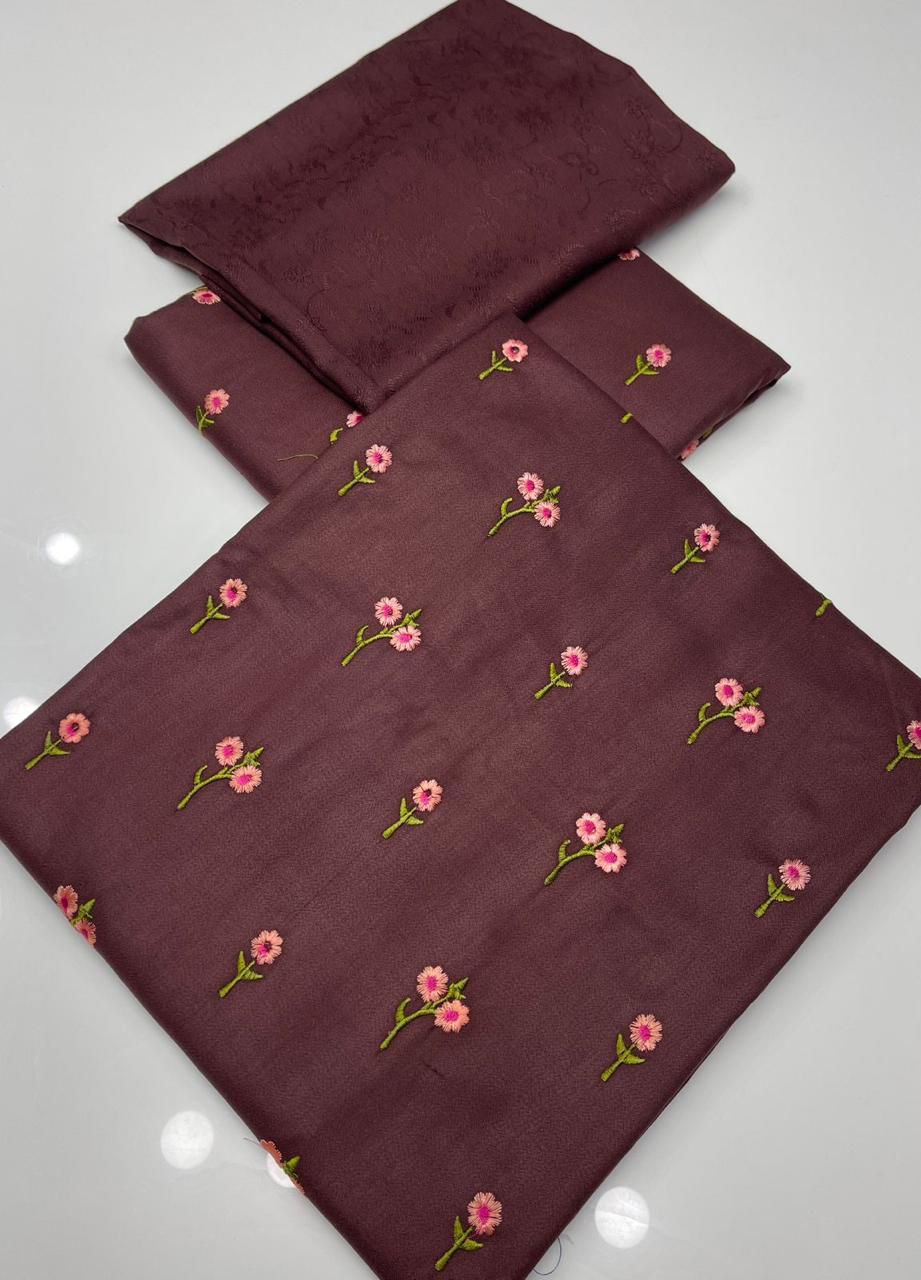 Elegant Rust Embroidered 3-Piece Lawn Suit with Dupatta