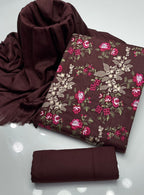 3pc dress Dhanak marina  Shirt Dhanak Front Heavy Embroidered Along Daman Patch  Dupatta Dhanak Jacquard  Trouser dhanak