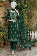 Emerald Green Embroidered Lawn Suit with Printed Dupatta