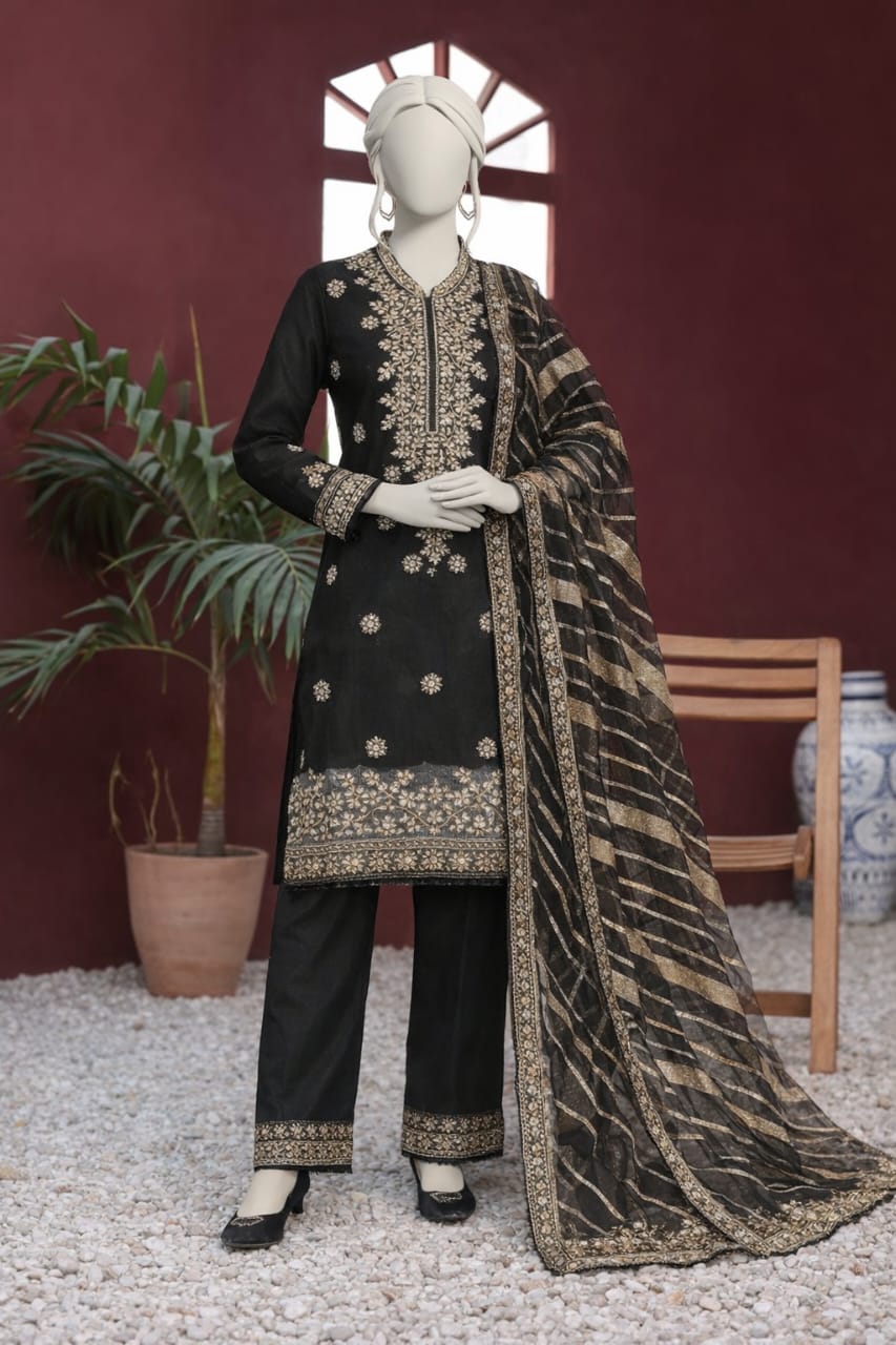 Royal Plum Embroidered Lawn Suit with Chiffon Dupatta
