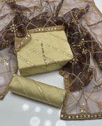Elegant Golden Embroidered 3-Piece Suit with Luxury Dupatta