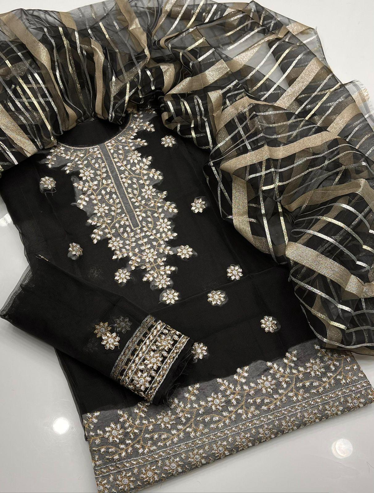 Elegant Black Embroidered Lawn Suit with Dupatta