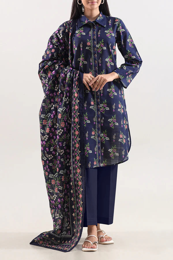 Unstitched Printed Cotton Khaddar 3 Piece