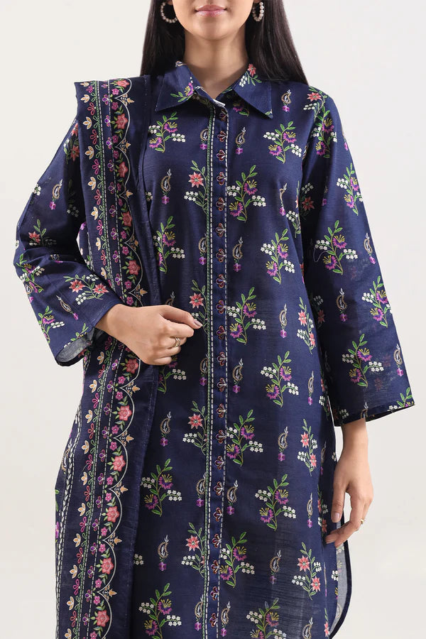 Unstitched Printed Cotton Khaddar 3 Piece