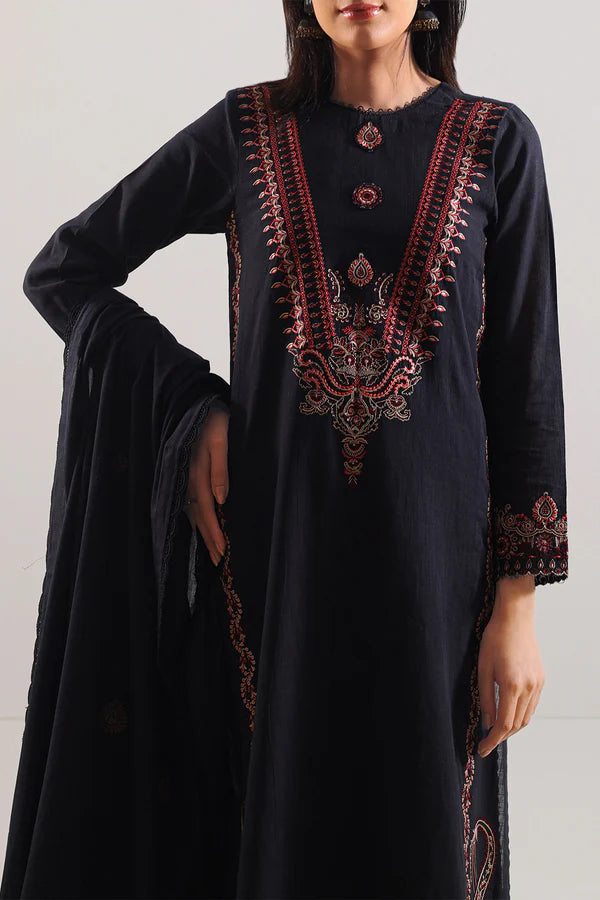 Unstitched Solid Embroidered Cotton Khaddar 3 Piece