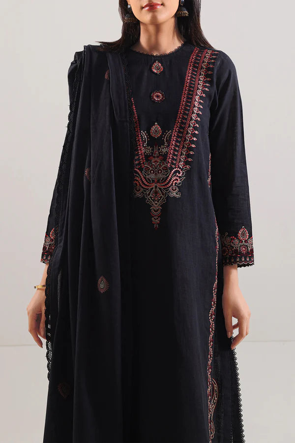 Unstitched Solid Embroidered Cotton Khaddar 3 Piece